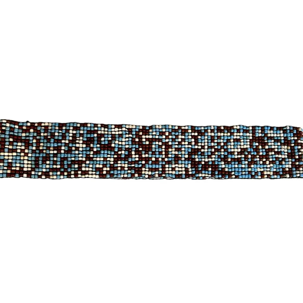 Wide Cinching Beaded Belt Blue Brown White